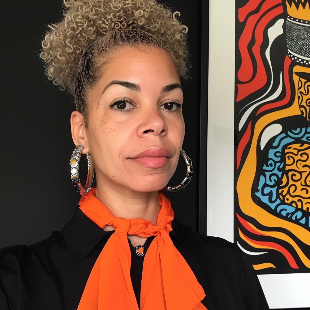 woman  portrait  curly  hair  African-American  light skin  orange  tie  expression  details 972424