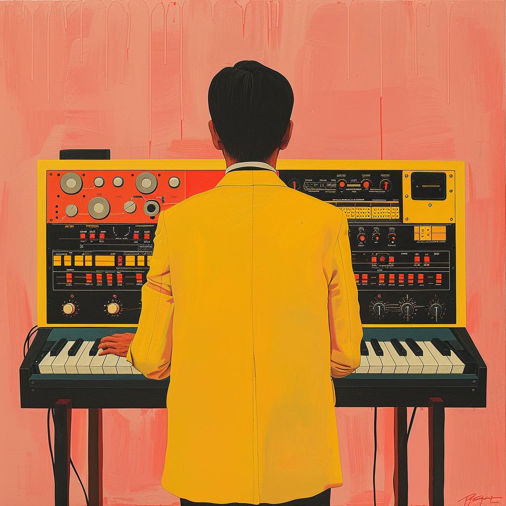 album  cover  Korg  synth  painting  yellow  suit  musician  creative  artwork 1018132