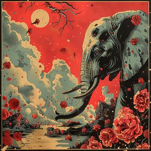 elephant  flowers  red  sky  painting  chromolithography  nature  colorful  detailed  wildlife 1055797