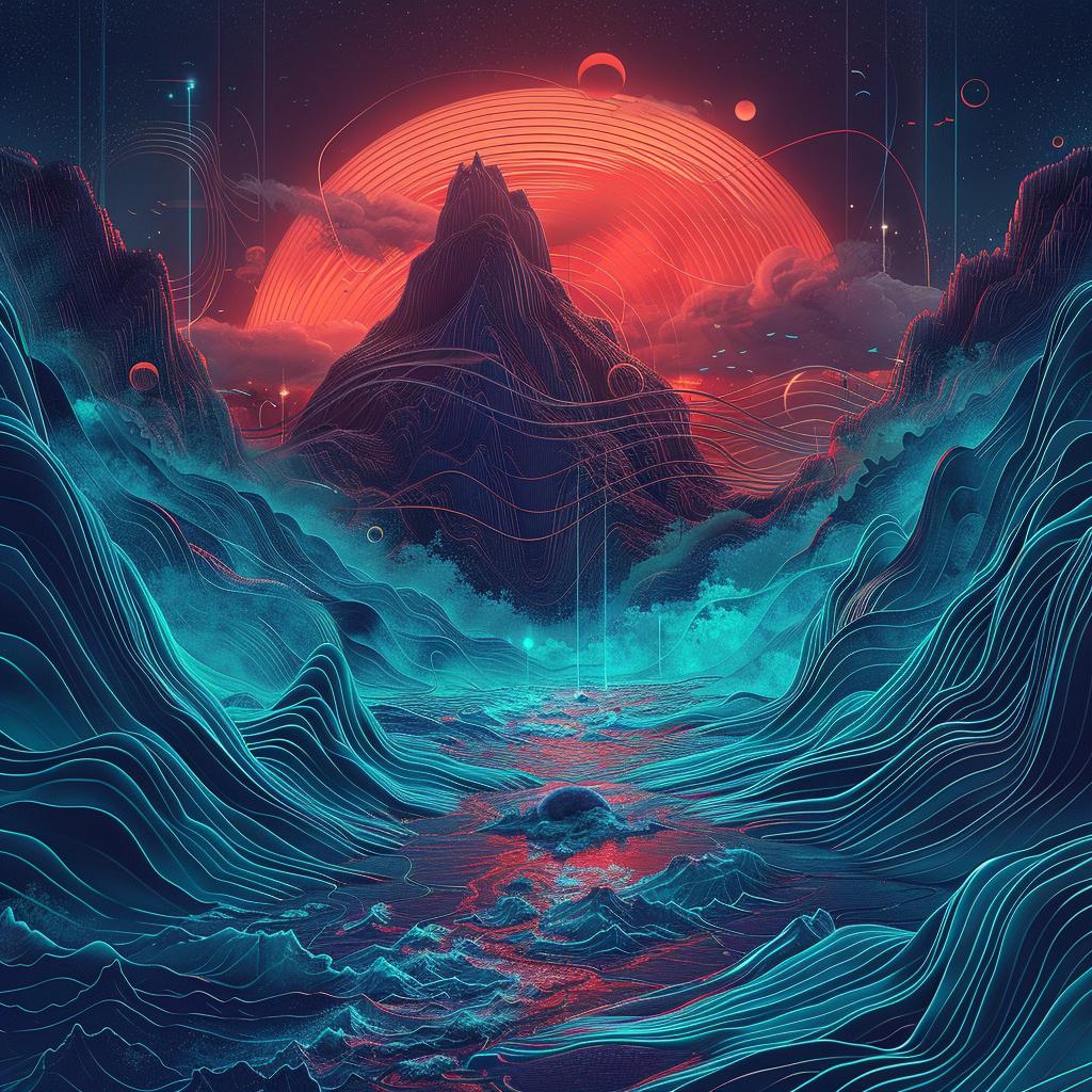 digital  art  mountain  ocean  sun  abstract  vibrant  colorful  nature  landscape 916245
