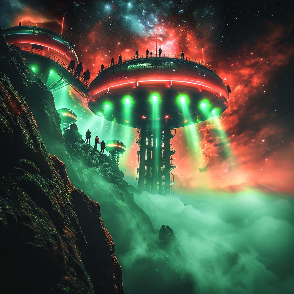 surreal  double  exposure  space  colony  alien  spaceship  unusual  lighting  lifestyle 1028641