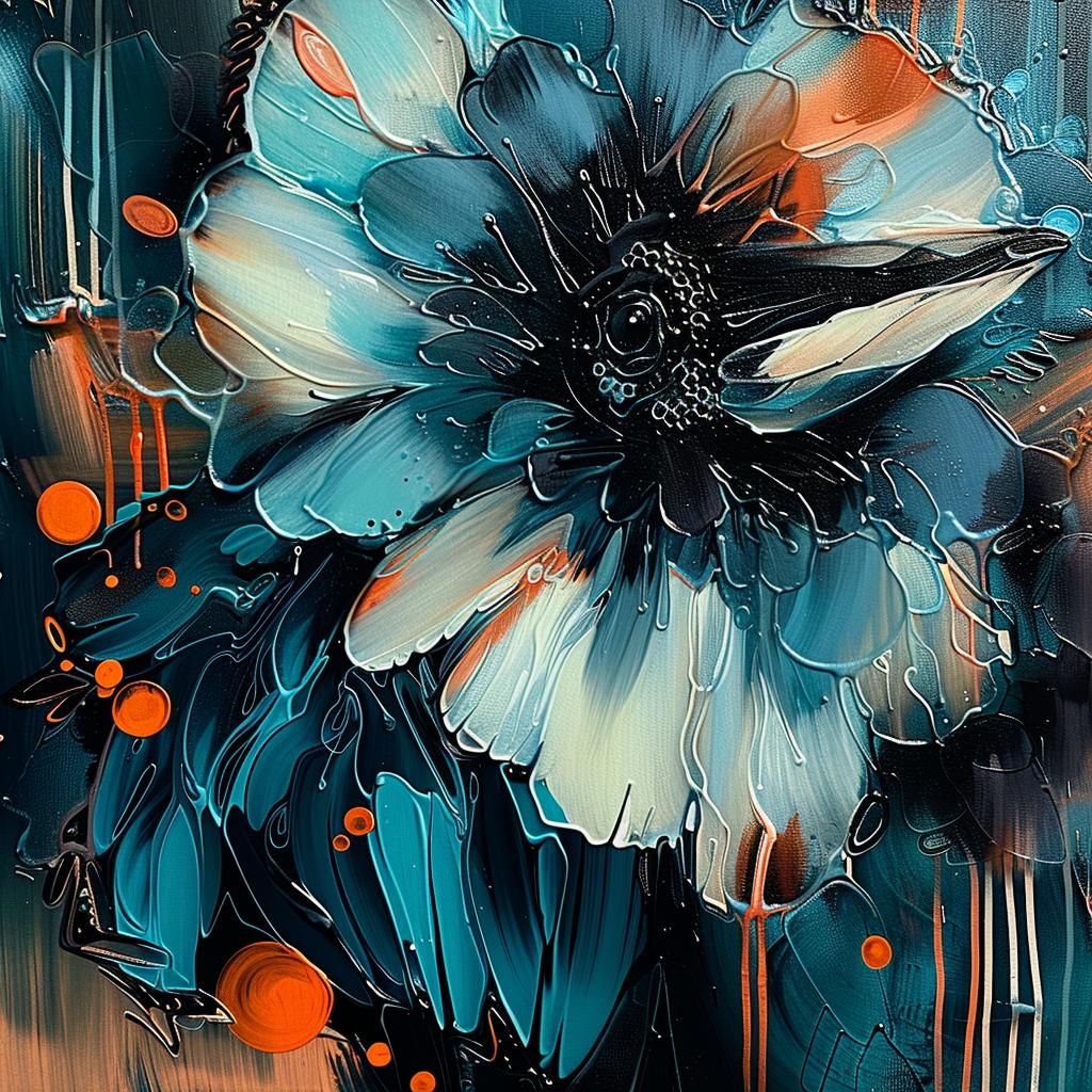 flower  teal  orange  black  splatters  painting  abstract  vibrant  colorful  art 963629