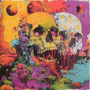 surreal  album  cover  skulls  blood  hyperrealistic  screenprinting  symbolist  gory  dark 1078601