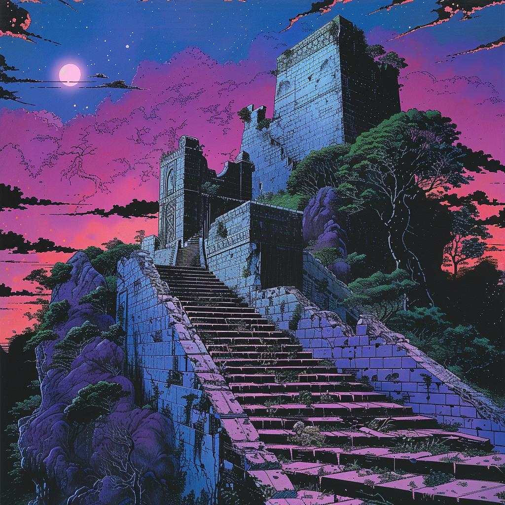 dark  occult  album  cover  Hiroshi  Nagai  mystery  fantasy  tower  illustration 928353