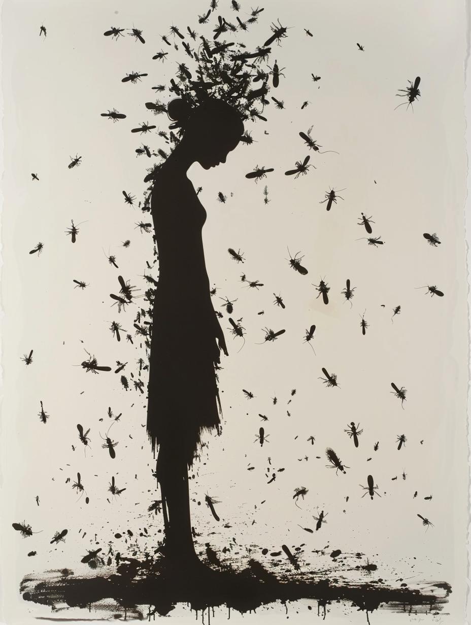 insects  silhouette  woman  flies  swarm  dark  tall  thin  bizarre  contrast 953871