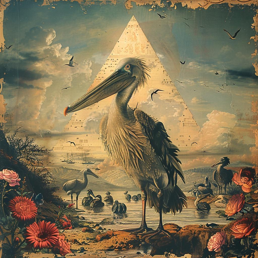 bird  pyramid  chromolithography  colorful  illustration  symbolic  nature  fantasy  vibrant  art 1035240