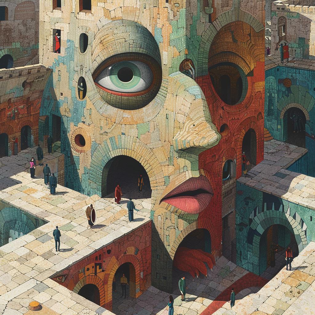 surreal  album  cover  man  painting  building  occult  artistic  colorful  imaginative 974455