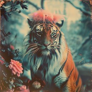 tiger  pink  hair  flowers  chromolithography  art  background  colorful  vibrant  illustration 1048591