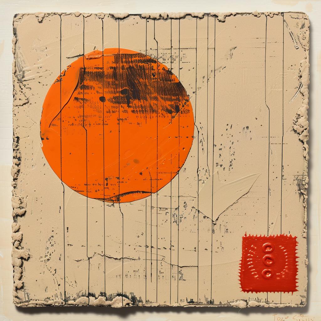 circle  background  tan  encaustic  palette-knife  impasto  abstract  minimalist  orange  color 967138