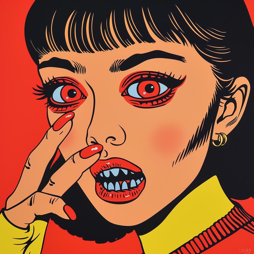 لوحة رعب يابانية لامرأة ذات عيون حمراء، رسم توضيحي داكن 1022303