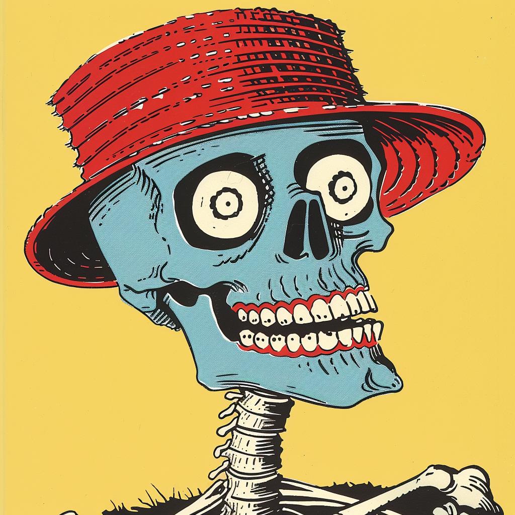 skeleton  bucket  cap  creature  portrait  vibrant  comic  illustration  Kirby  ominous 921404