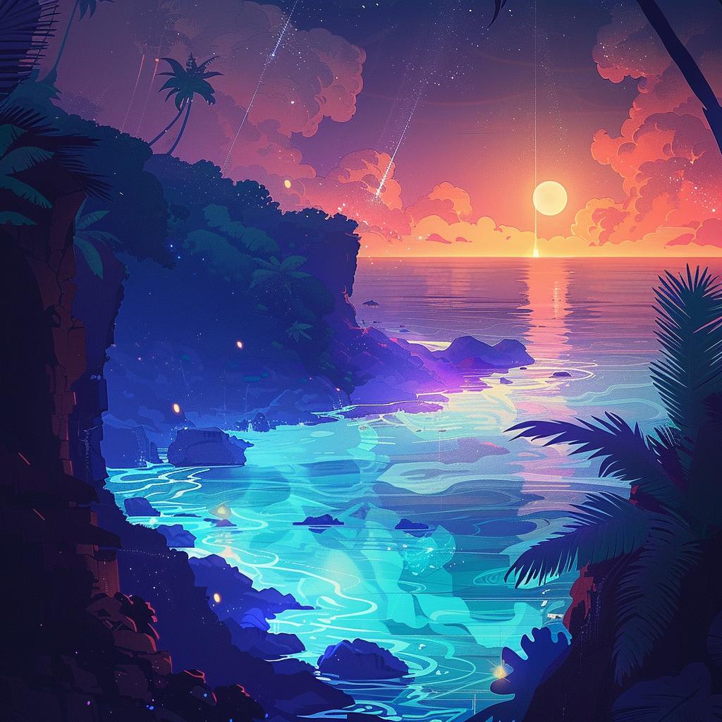 sunset  Hawaii  tropical  palm  trees  beach  night  scene  colorful  landscape 1016768