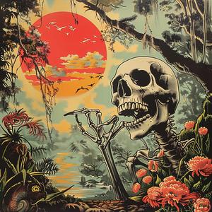 skeleton  flowers  sun  background  painting  chromolithography  color  art  nature  sunlight 1056002