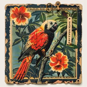 bird  branch  flowers  leaves  chromolithography  nature  colorful  art  illustration  whimsical 1048666