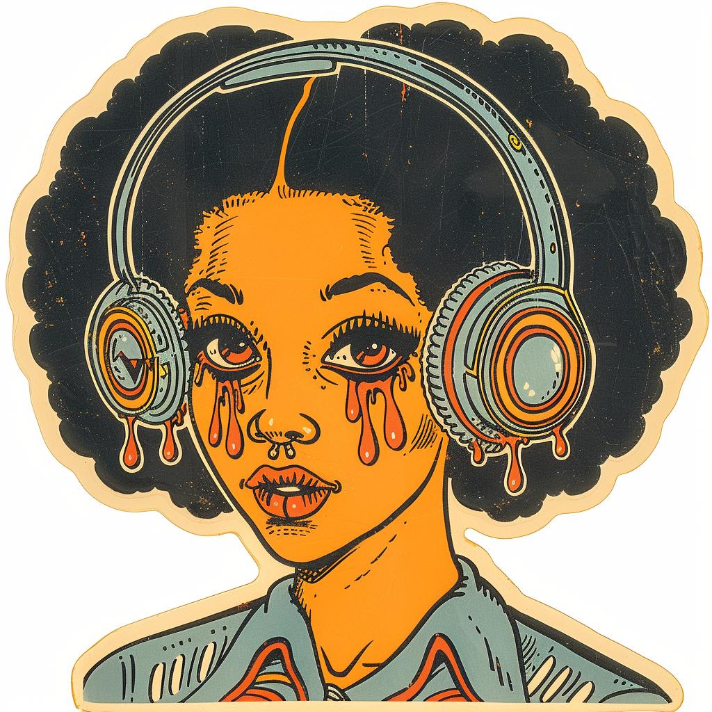 PopArt  african-american  DJ  headphones  afro  makeup  illustration  sticker  dripping  colorful 939094
