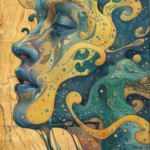 woman  bubbles  portrait  vintage  comic  ArtNouveau  Surrealism  pointillism  gold  teal 1076927