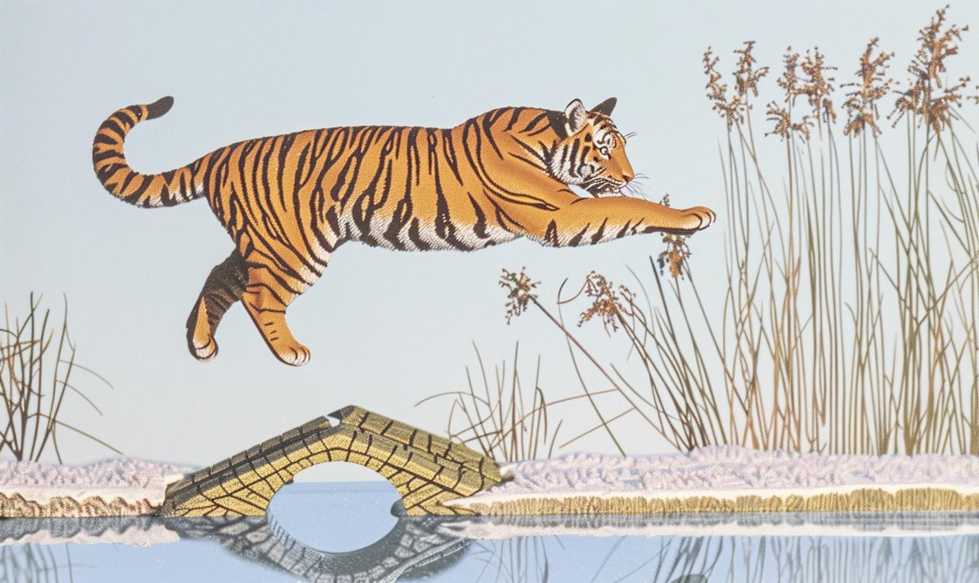 tiger  jumping  bridge  painting  action  wildlife  dynamic  outdoors  adventure  feline 961010