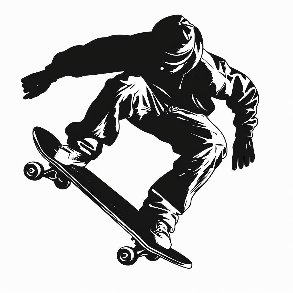 skateboarder  air  black  white  minimal  vector  simple  silhouette  action  linocut 952156