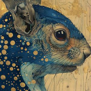 squirrel  portrait  vintage  comic  Psychedelic  ArtNouveau  Surrealism  pointillism  gold  blue 1076901