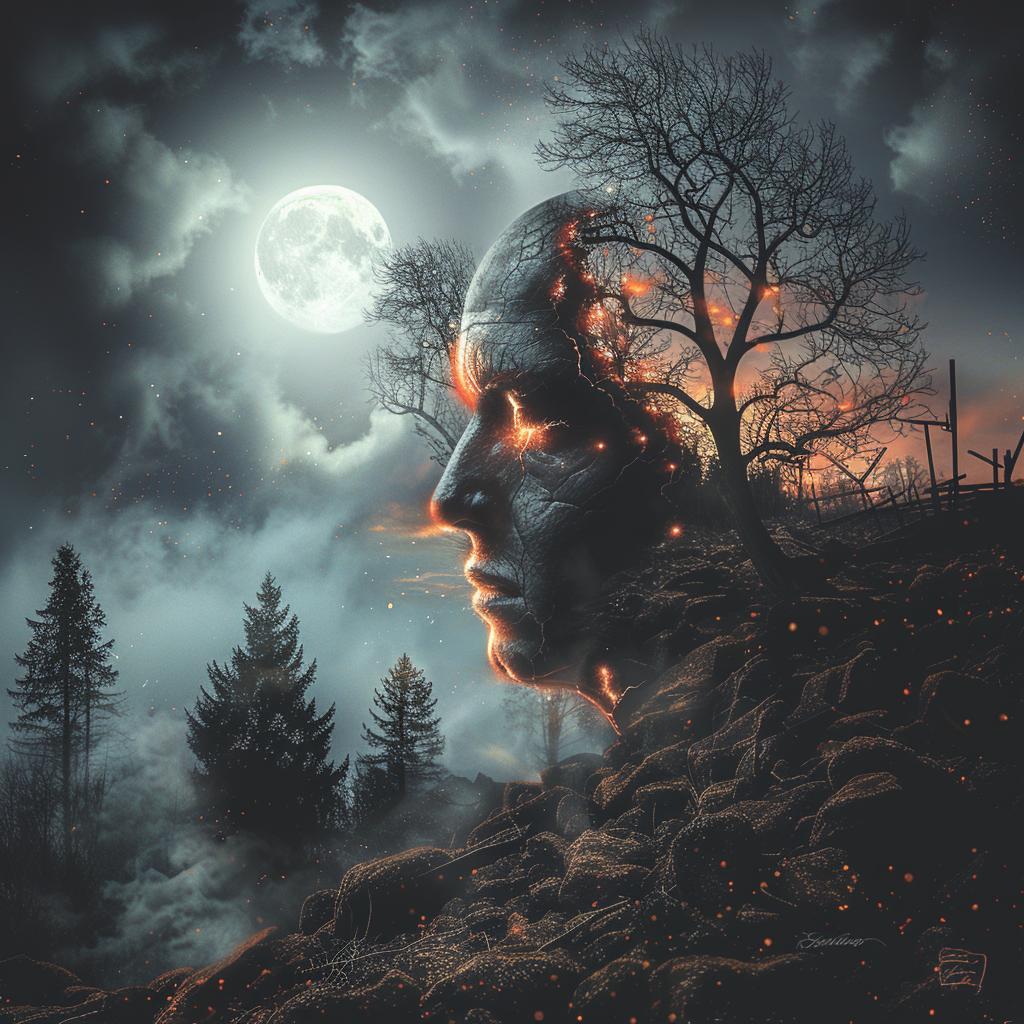 Risograph  Moon  Forest  Canvas  Nature  Dark  Surreal  Magritte  Atmospheric  Mysterious 1025614