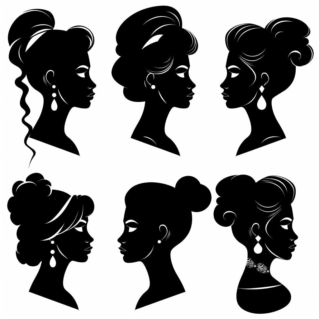 silhouette  heads  profile  women  hair  black-and-white  svg  vector  different  sheet 953385