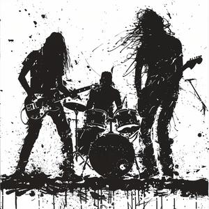 silhouette  rock  band  white  background  high-contrast  pen  ink  drawing  Indy 1037987