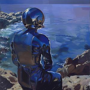man  helmet  rocks  sci-fi  artwork  contemplative  adventurous  metallic  vintage  ocean 1079907