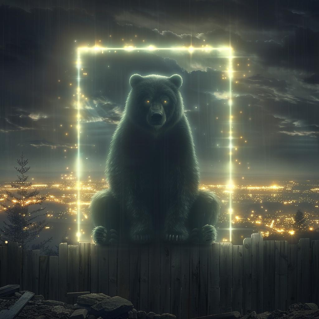 bear  anthropomorphic  surreal  volumetric  lighting  glow  fence  frame  art  modern 963007