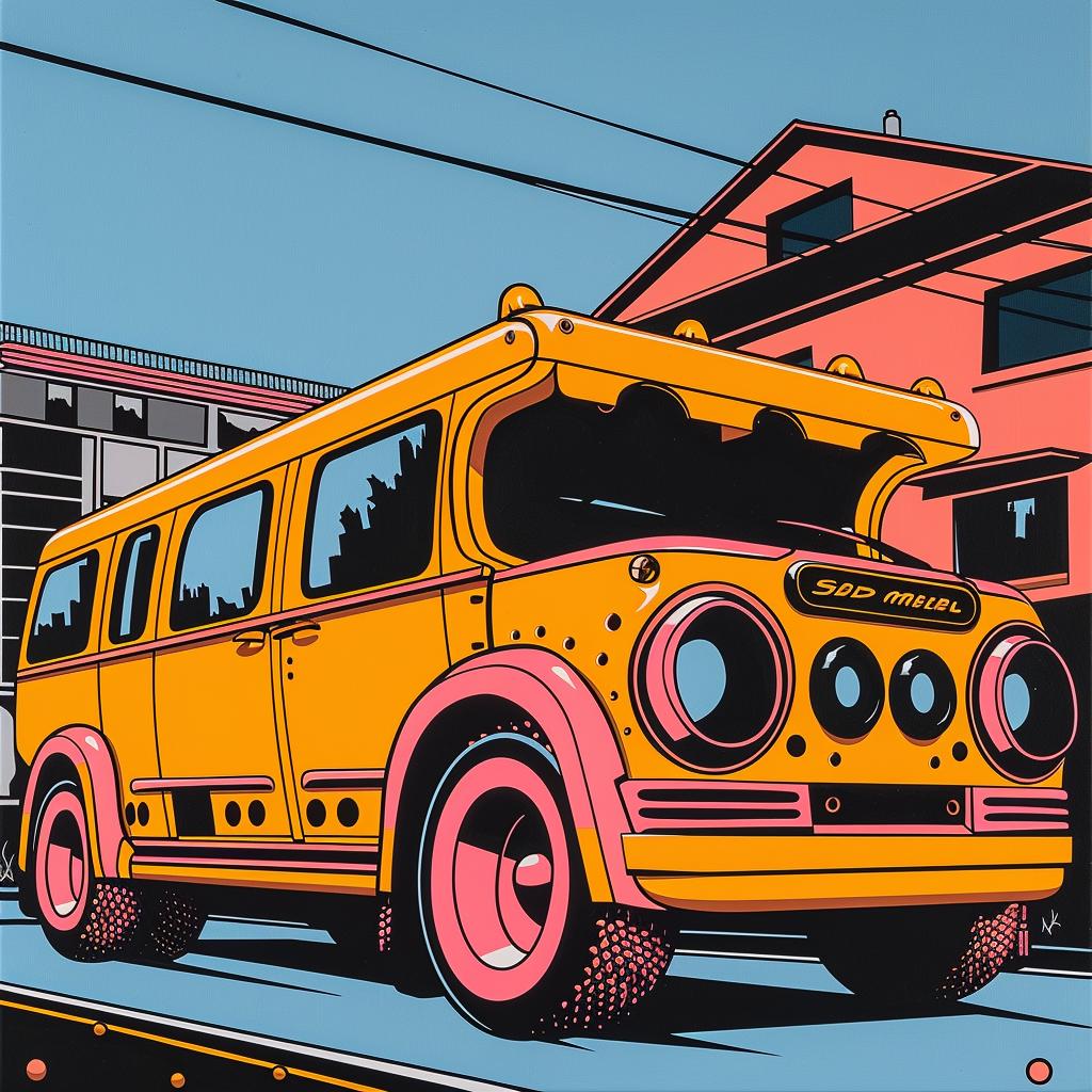 bus  painting  street  Simon  Stalenhag  album  cover  Syd  Mead  yellow 1024989