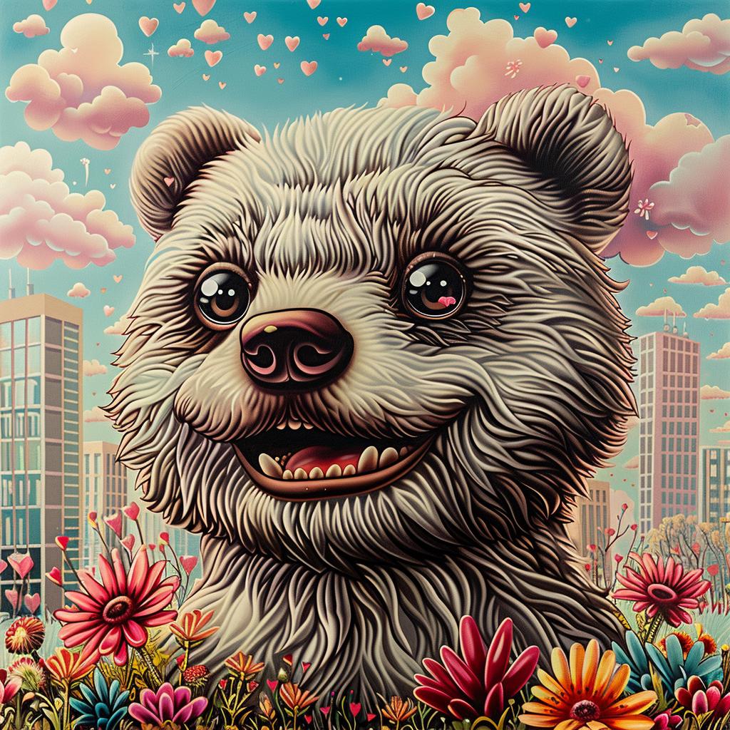 bear  kawaii  oversized  white  background  cute  animal  painting  flowers  art 1033612