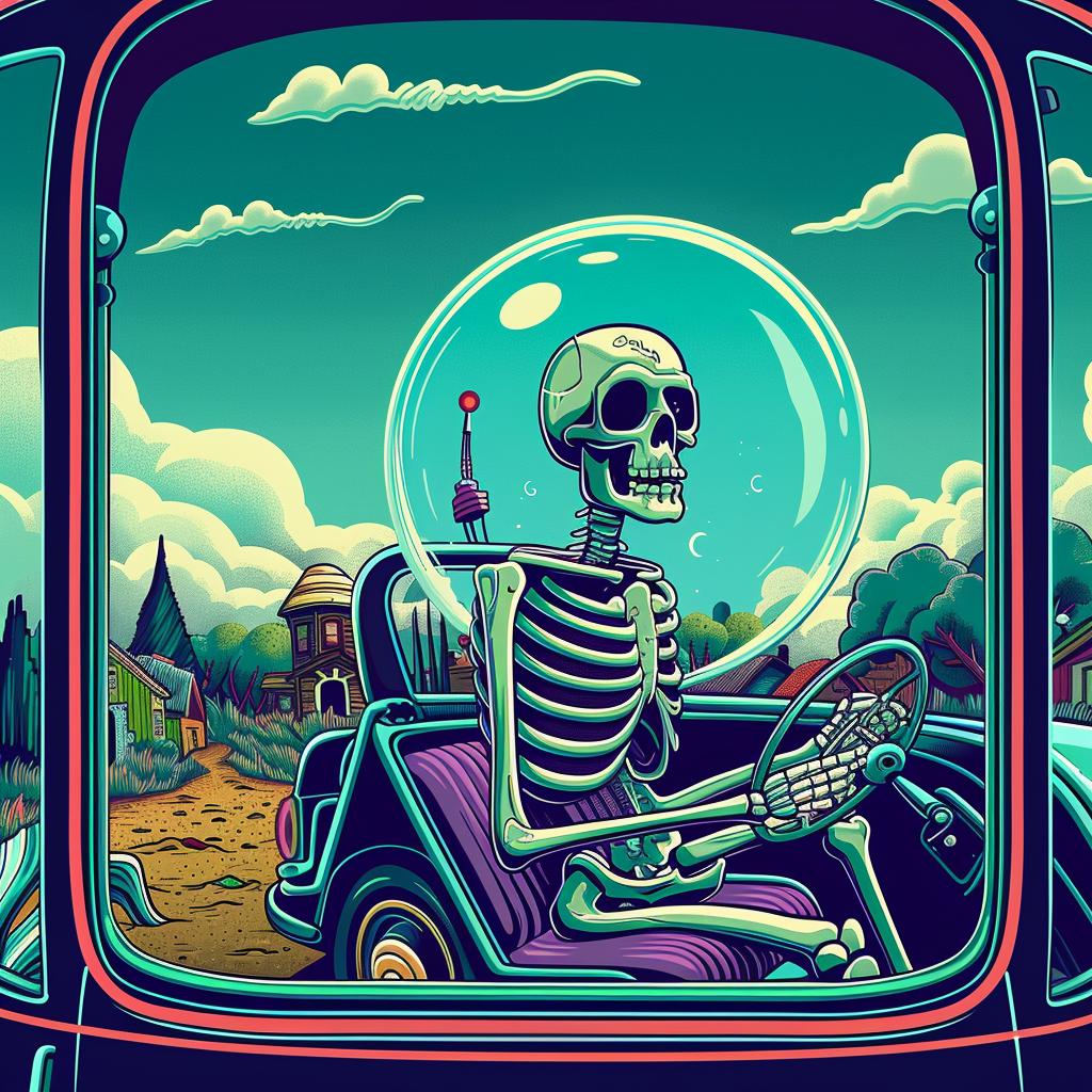 هيكل عظمي، سيارة أجرة، فقاعة، شخصية، مركبة كرتونية غريبة، فكاهة، جمجمة، خيال 940876