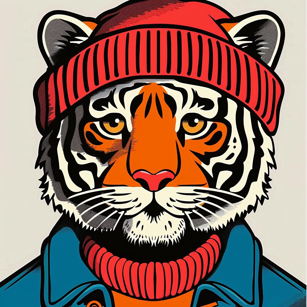 tiger  hat  scarf  cute  animal  illustration  playful  character  whimsical  fun 940162