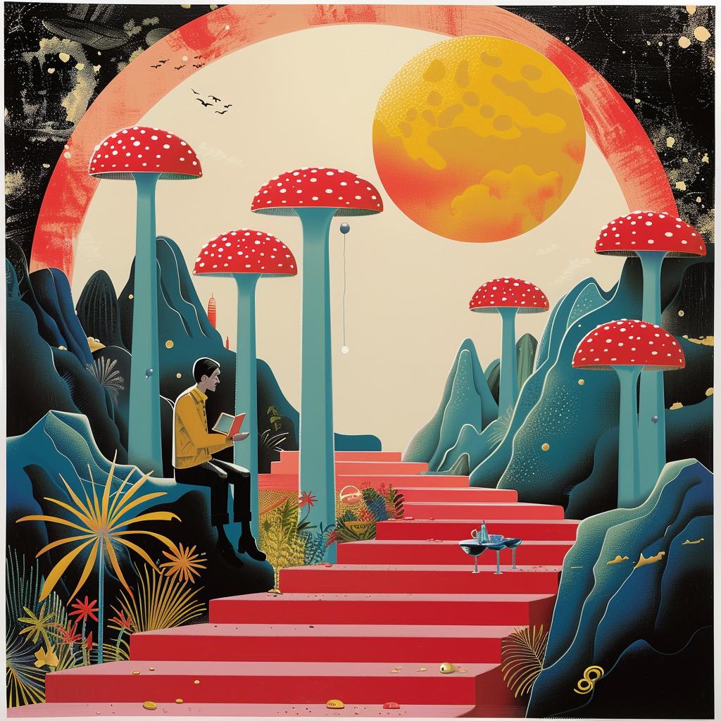 surreal  mushrooms  man  steps  creative  design  colorful  illustration  fantasy  art 1018015