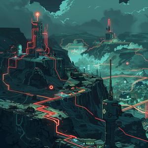 minimalist  sci-fi  landscape  neon  circuitry  futuristic  city  red  light  trail 1074690