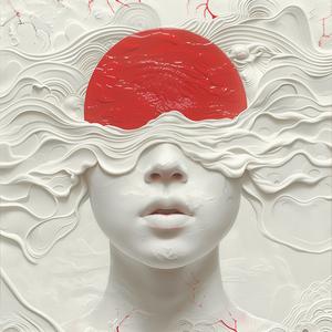 surreal  album  cover  woman  face  paint  red  white  risograph  symbolist 1077803