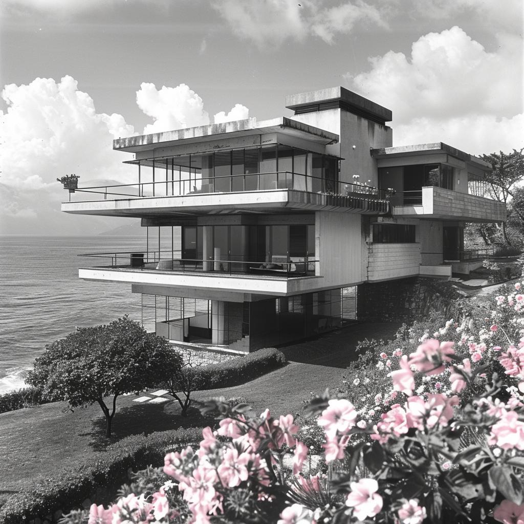 photograph  beach  black  white  house  design  architecture  modern  ocean  landscape 1036235