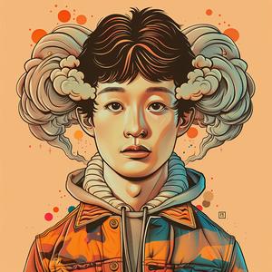 surreal  album  cover  male  model  smoke  head  Risograph  Symbolist  hyper-realistic 1077513