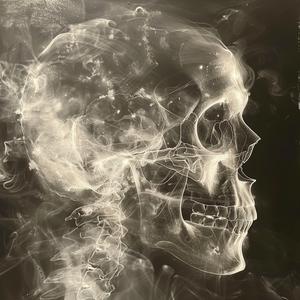 quantum  entanglement  chemigram  skull  smoke  black  background  faint  image  raw 1038980