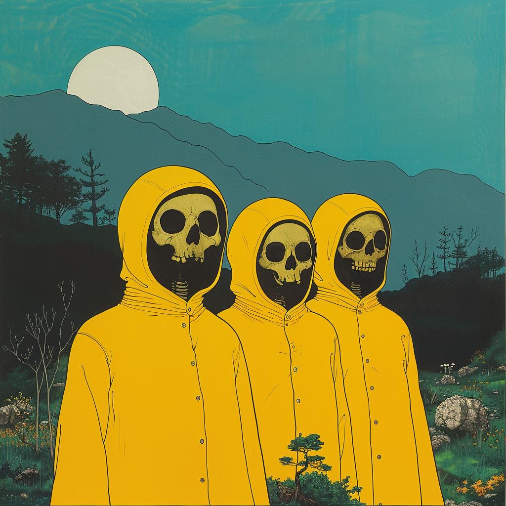 surreal  album  cover  people  yellow  raincoats  mountain  dark  arts  illustration 1019390