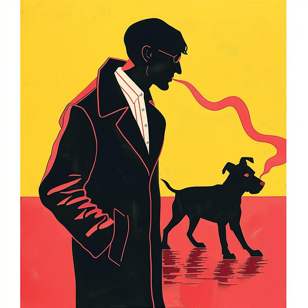poster  man  dog  yellow  background  creative  art  surreal  illustration  Joan 1018918
