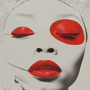 surreal  album  cover  Risograph  Symbolist  women  red  faces  modern  expression 1077794