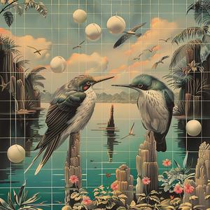 two  birds  tree  birdcage  nature  serene  chromolithography  wildlife  colorful  art 1040163