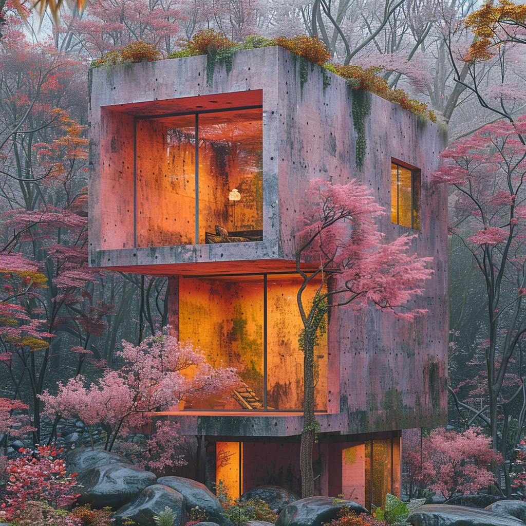 house  pink  forest  nature  flowers  light  surreal  landscape  artistic  photography 1029216