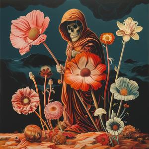 skeleton  flowers  skull  painting  chromolithography  art  illustration  dark  whimsical  vintage 1048650