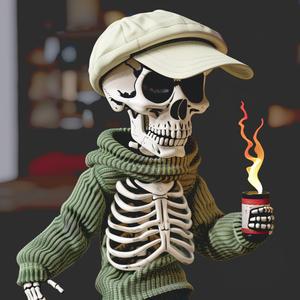 skeleton  sweater  hat  VR  mask  coffee  character  cartoon  wearing  green 1070858