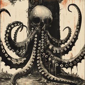 octopus  skull  tentacles  chromolithography  dark  graphic  illustration  symbolic  surreal  mysterious 1048507