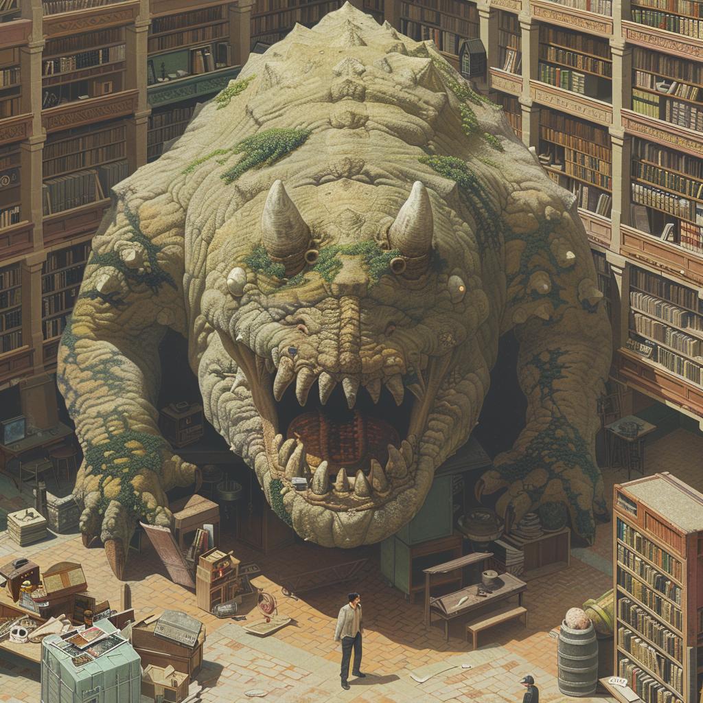 dinosaur  library  surreal  introspective  colorful  occult  fantasy  creativity  axonometrics  art 974740