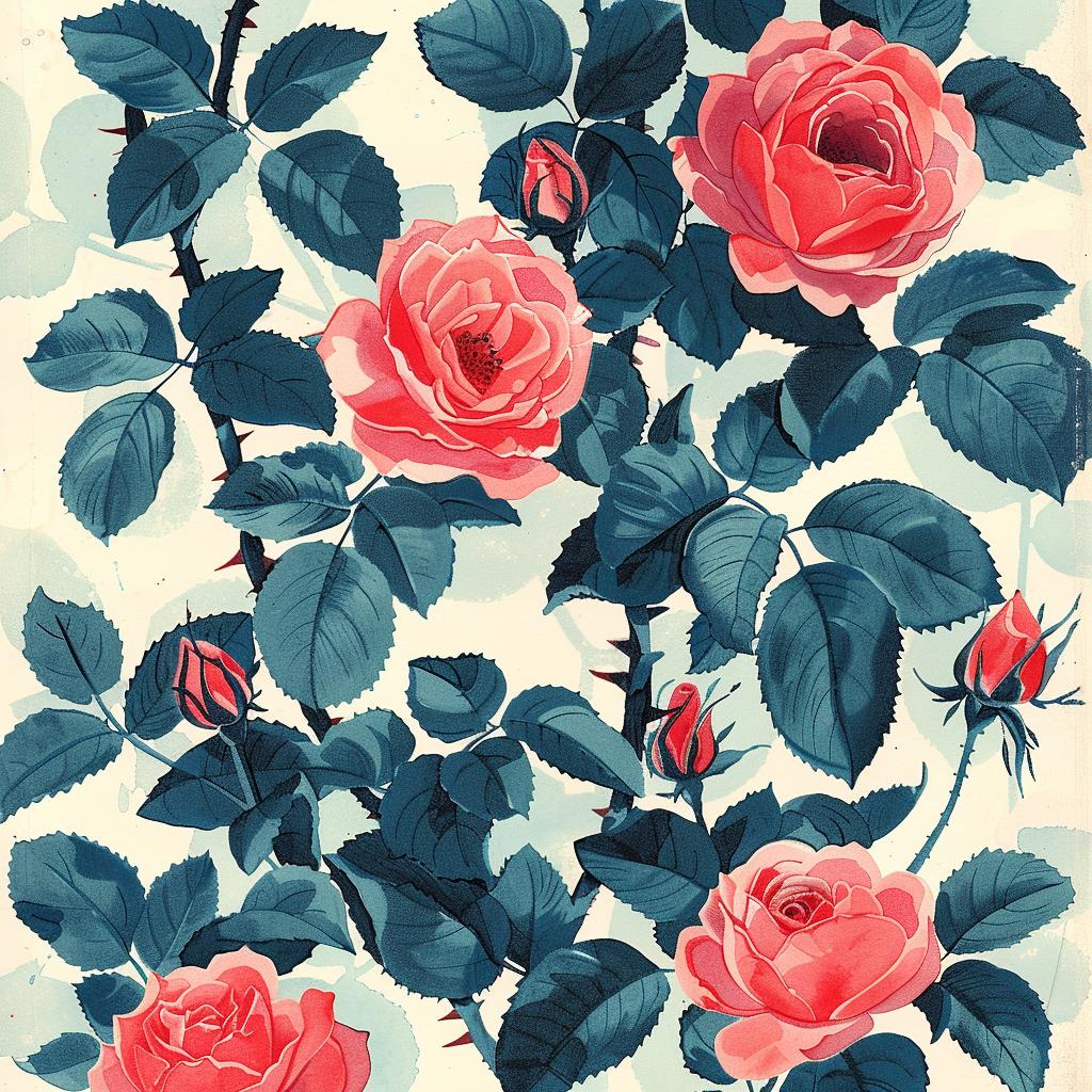 roses  painting  Risograph  Chinese  art  white  background  floral  style  colorful 970558