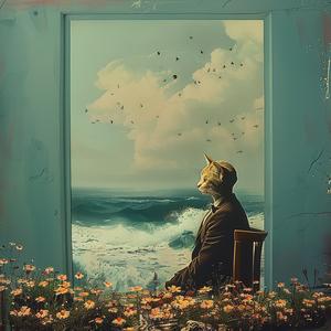 cat  open  window  ocean  landscape  peaceful  surreal  interior  animal  art 1079417