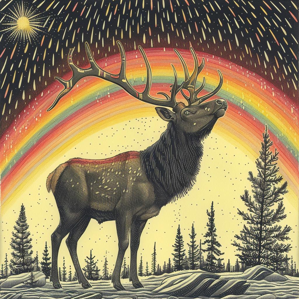 elk  rainbow  painting  abstract  colorful  nature  psychedelic  modern  art  silhouette 916164
